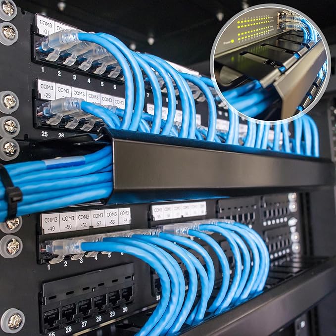 PATIKIL 1U 19 Inch Cable Management, 1 Pack 12 Slot Horizontal Rack Mount Wire Management Metal Finger Duct Wire Organizer for Network Cabinet, Black