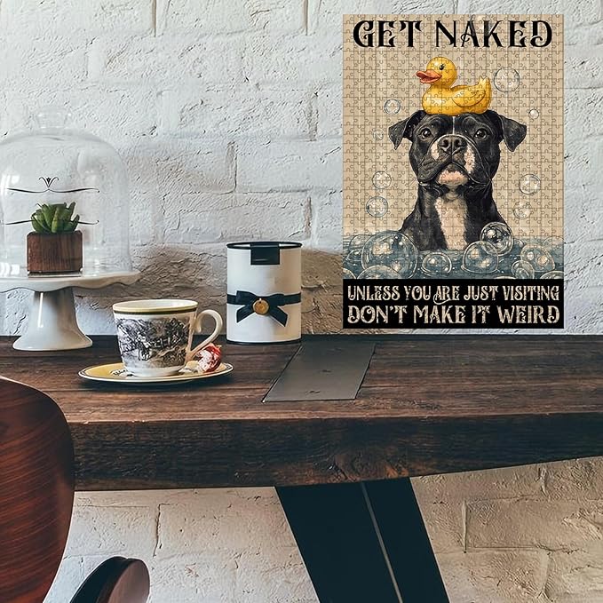 1000 Piece Wooden Pitbull Puzzle Get Naked Bathroom Adults & Kids Challenging Game to Relieve Stress Improve Focus & Enjoy 29.5x19.7 Inch