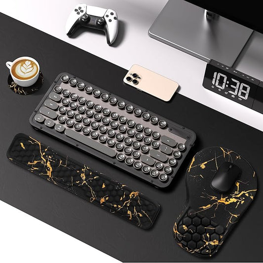 3 in 1 Ergonomic Wrist Rest for Keyeboard and Mouse, Non-Slip Desk Mouse Pad with Wrist Support, Keyboard Wrist Rest and Mouse Pad Set Massage Design (Black Marble)