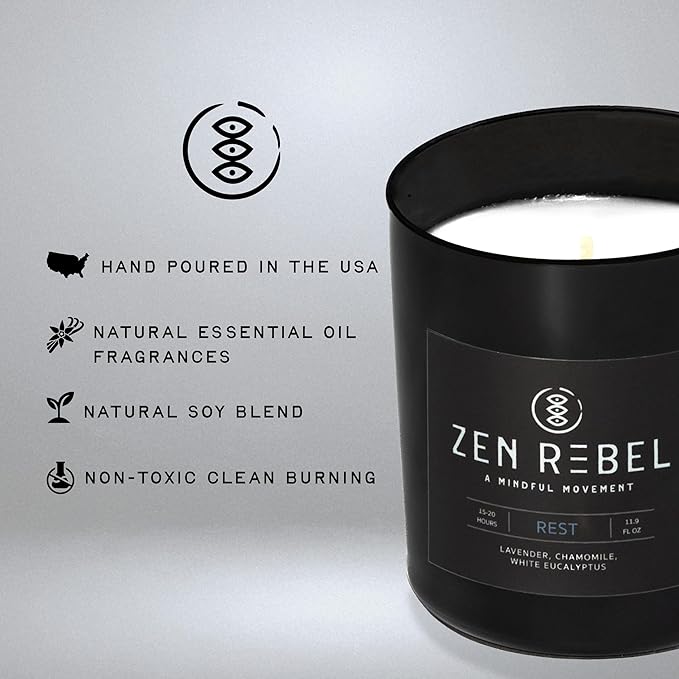 Aromatherapy Candle Rest - Evening Relaxation with Lavender, Chamomile, and White Eucalyptus - Stress Relief Soy Candle, Gift Candles for Men and Women