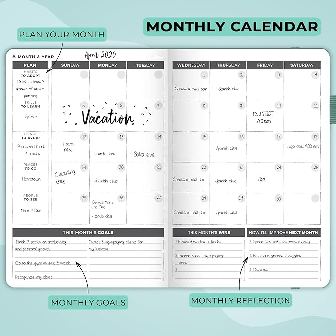 Clever Fox Planner – Undated Weekly & Monthly Planner for Productivity, Time Management & Goals – Organizer Journal – A5 (Aquamarine)
