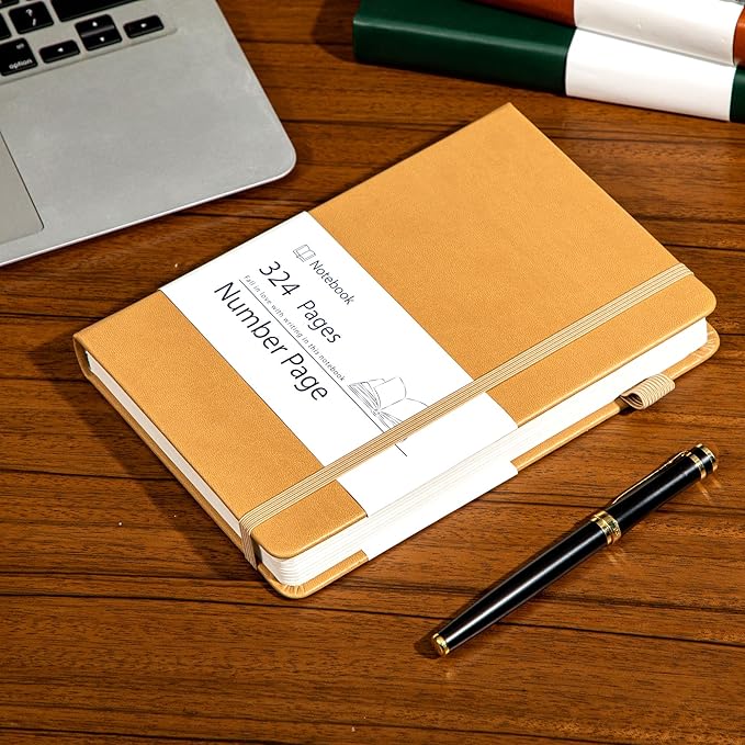Yoment Lined Journal Notebook 324 Pages Leather Journals for Writing A5 Hardcover Journaling Notebooks for Women Men 100 GSM Thick College Ruled Notebooks for Work School Note Taking, Light Brown