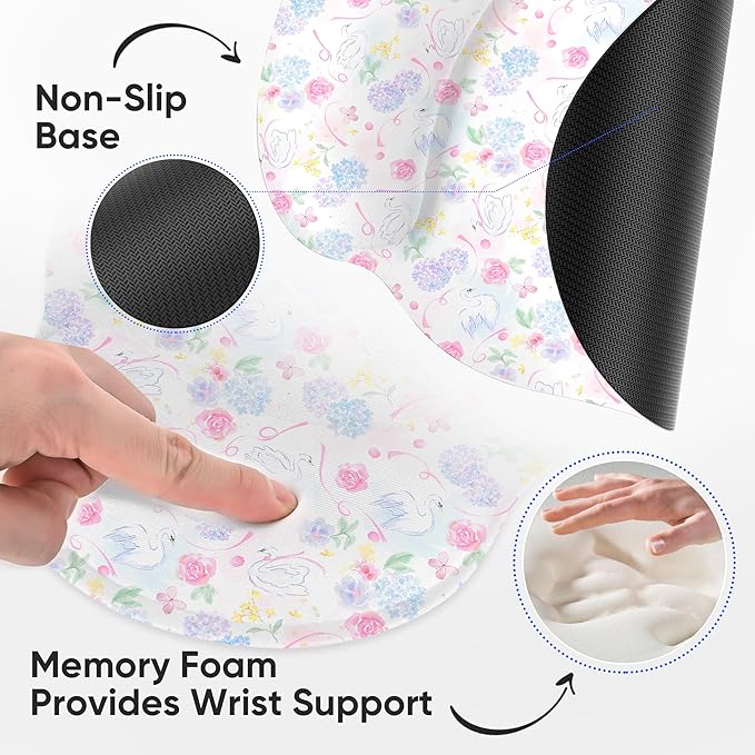 RICHEN Ergonomic Mouse Pad with Wrist Support,Non-Slip Rubber Base for Computer Laptop & Mac,Lightweight Rest for Home,Office & Travel (Hydrangea Swan)