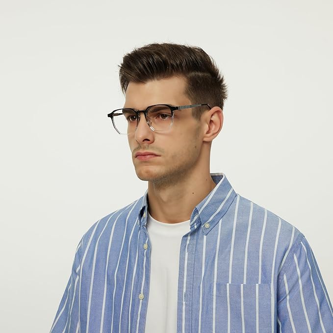 GUDVUE Mens Blue Light Glasses Rectangle Computer Glasses Gaming Glasses, Black/Crystal/Gunmetal