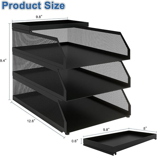 Natwind 3-Tier Desk Organizer,Desk Accessories, Stackable Paper Tray, Metal Mesh Desktop Organizer, Paper Sorter, Letter Trays,File Document Storage Rack for for Home, Office, School (Black)