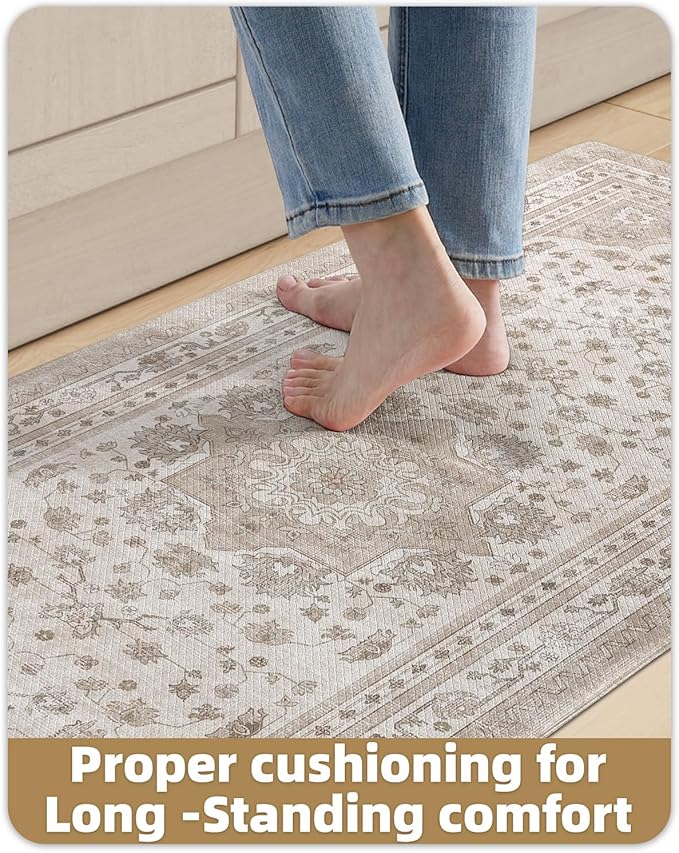 Color&Geometry Kitchen Floor Mats Anti Fatigue, Cushioned Boho Rugs,Waterproof Non Slip Kitchen Runner for Sink, Standing Mats for Office,24"x87",Warm Grey