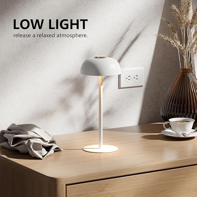 Portable 12-Inch Cordless LED Table Lamp, Rechargeable 3-Color Dimmable Light, Bedside Lamp for Bedroom, Desk, Outdoor, Dining Room, and Camping (White)