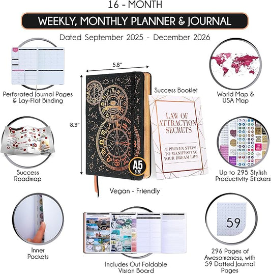 2025-2026 Planner Weekly and Monthly | 16-Month Life Planner to Increase Focus & Productivity | Reduce Overwhelm & Achieve Your Biggest Goals | Include Gift Box & Stickers | Sep 2025-Dec 2026