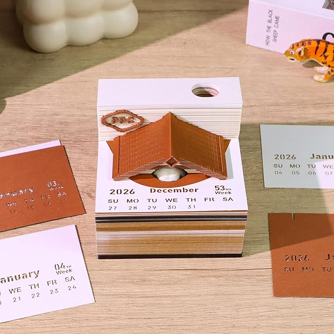 3D Timepiece Calendar 2026 Paper Art Memo Pad with LED Light – Tear-Away Desk Calendar for Record, Planner & Habit Tracker, Bookmark, Gift & Decorative Office Decor