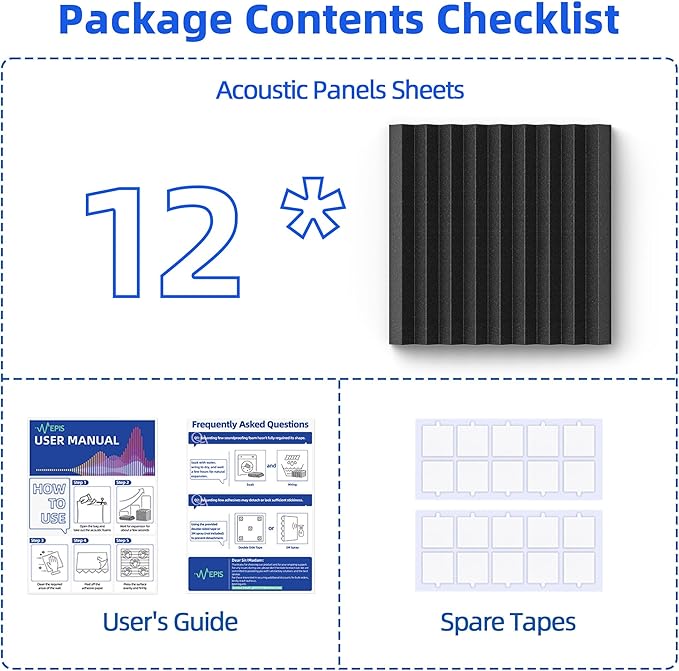 12 Pack Sound Proof Foam Panels for Wall with Self Adhesive, 3" X 12" X 12" High Density Acoustic Panels Sound Absorbing Quick-Recovery, Wedges Soundproof Wall Panels for Gaming & Studio Decor - Black