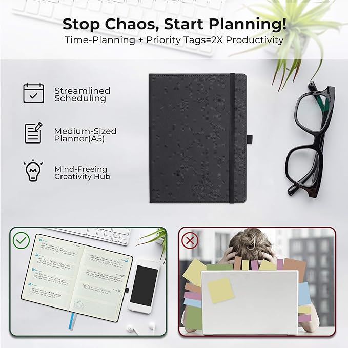 Weekly Monthly 2026 Planner (Jan.26-Dec.26),8.5"x6.5",12 Months Agenda Plan with Month Tabs & Pocket,Expenses/Note Pages, Appointment Book Calendar with Hardcover Vegan Leather Cover,Black