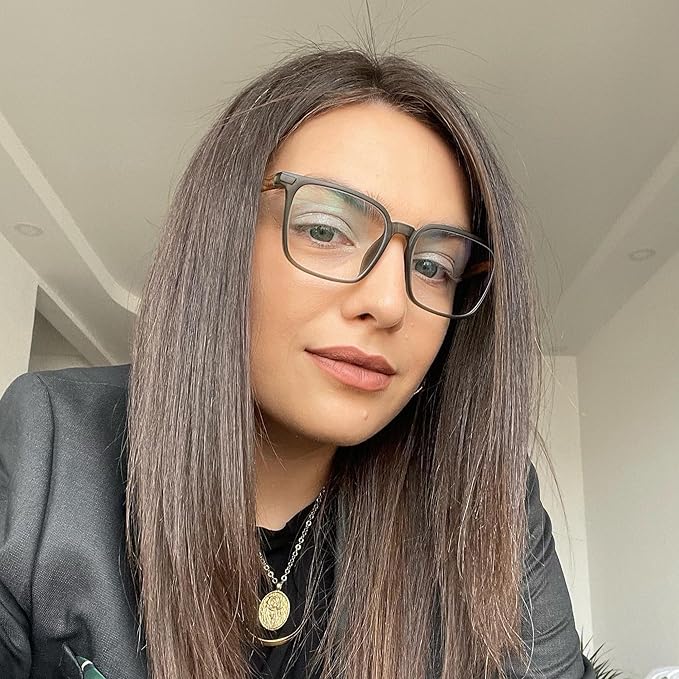 GUDVUE Mens Blue Light Glasses Rectangle Computer Glasses Gaming Glasses, Green/Brown