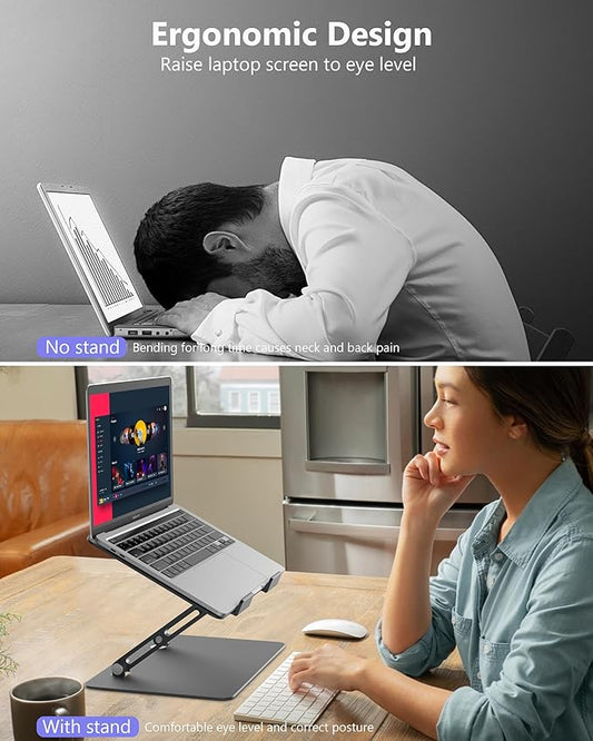 Aluminum Laptop Stand, Laptop Stand for Desk, Adjustable Height Ergonomic Computer Stands Compatible with MacBook Air, Pro, Dell, HP, Lenovo More, All 10-16'' Notebooks Laptops, Classic Grey