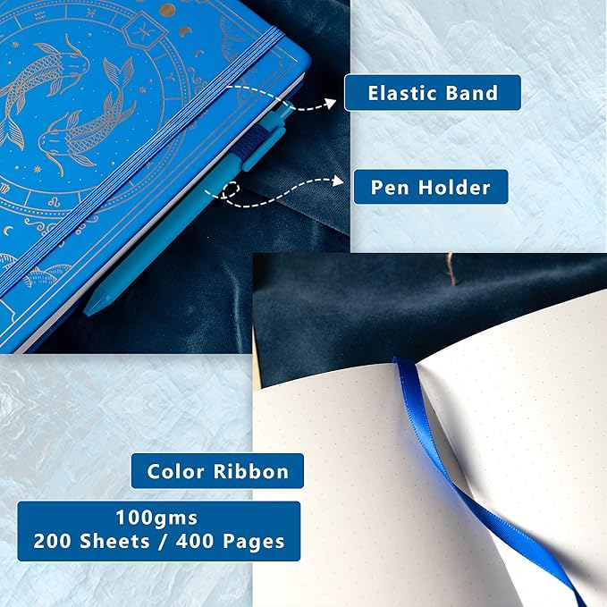 TIEFOSSI Constellations Dotted Journal Notebook-A5 Writing journals with 100gsm 400pages Paper, Hardcover Bullet Organizers Notebook for Women, Men, Teens (Pisces)