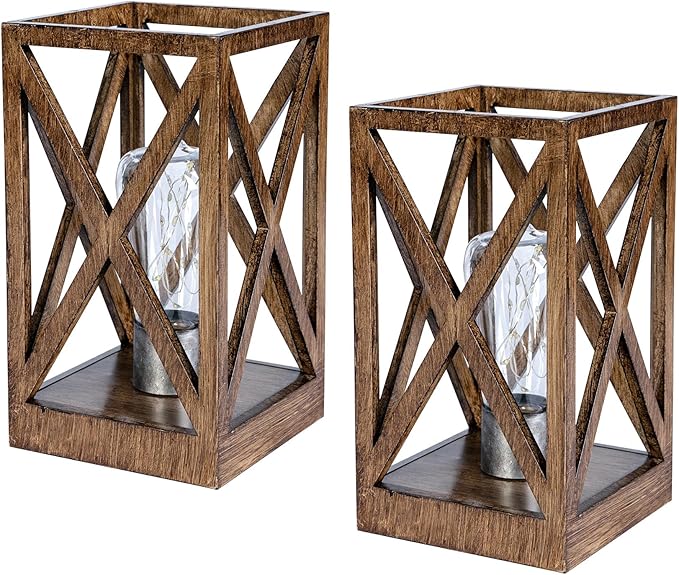 WINGBO 2 Pack Retro Battery Powered Table Lamps, Battery Operated Cordless Lamp Set, Portable Nightlight Decorative Light for Living Room Dining Room Bedroom Entryway Patio, Faded Brown Finish