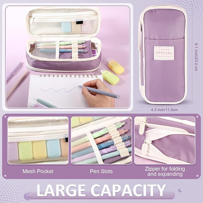 Janlaugh 38 Pcs Aesthetic College School Supplies with Pen Case Sticky Notes Gel Pens Highlighters Correction Tapes Back to School Stationery Kit(Candy Color,Cute)