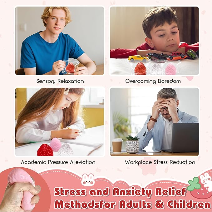 3Pcs Big Strawberry Taba Squishy Toy, Cute Strawberry Sticky Taba Squishy, Squeeze Toys for Stress Relief and Anxiety Relaxing, Decompression Toys, Gifts & Perfect Desk Accessory for Kids/Adult