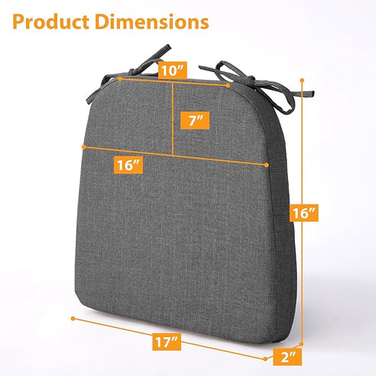 Chair Cushions for Dining Chairs, 2" Thick Seat Cushions for Kitchen Chairs, D-Shaped Chair Pads with Washable Cover, Ties and Non Slip Backing, 17'' x 16'', Set of 6, Dark Grey