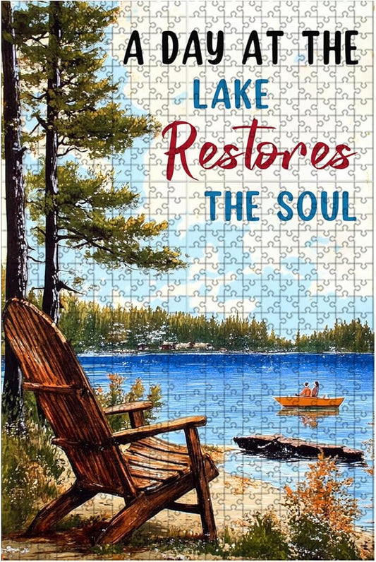 1000 Piece Wooden Jigsaw Puzzle Day at The Lake Restores The Soul for Adults & Kids Challenging Brain Teaser for Family Bonding Stress Relief Focus Trainer & Educational Toy 29.5x19.7 Inch