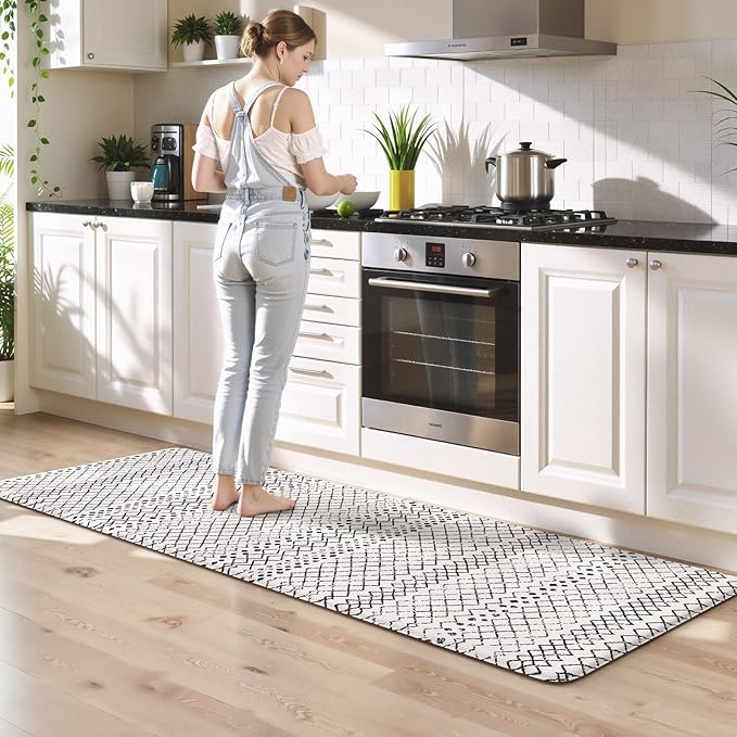 KIMODE Anti Fatigue Kitchen Mats, Padded Kitchen Floor Mats 24"x71", Boho Farmhouse Kitchen Runner Rugs, Black and White Rugs for Kitchen Floor, Cushioned Standing Mat for Laundry Office Sink Desk