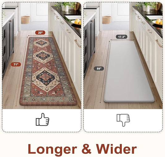 KIMODE Kitchen Mats Cushioned Anti Fatigue, Red Boho Vintage Kitchen Rugs 20"x71", Ergonomic Padded Kitchen Floor Mats, Non Slip Waterproof Standing Mats for Front of Sink Laundry Desk Bedroom