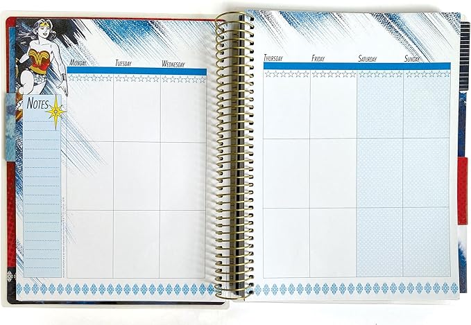 Paper House Productions DC Comics Wonder Woman 12 Month Undated 9.5" Planner with Month and Event Flag Stickers