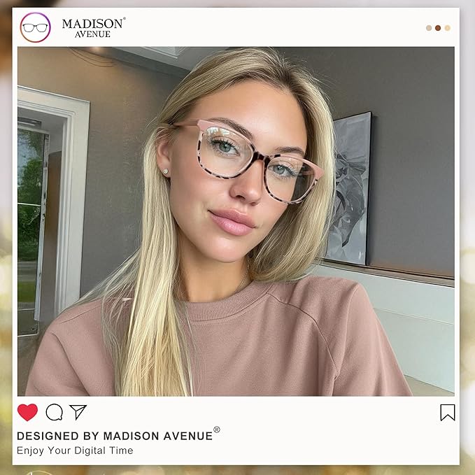 Madison Avenue TR90 Blue Light Blocking Glasses Anti Eyestrain UV Glare Blue Light Glasses for Women TV Phone Computer Gaming Eyeglasses (Pink Tortoiseshell)