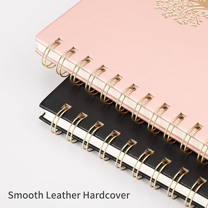 RETTACY Spiral Journal Notebook, 140 Numbered Pages, B5 Medium Size (7.6'' x 10''), for Men & Women, Journaling, Writing, Work & Office, Leather Hardcover, 100 GSM Thick Paper (Rose Gold)