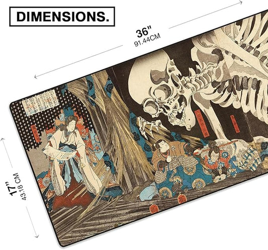 MPCO. Ukiyo-E Large Gaming Desk Pad - 36" x 17" Aeroglyde Fabric Skeleton Desk Mats - Washable, Smooth Glide for Precision Gaming & Work