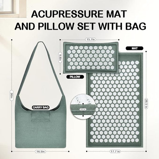 LadyRosian Acupressure Set for Back and Neck Pain Relief, Muscle Relaxation Stress Relief Acupressure Mat and Pillow Set with Bag