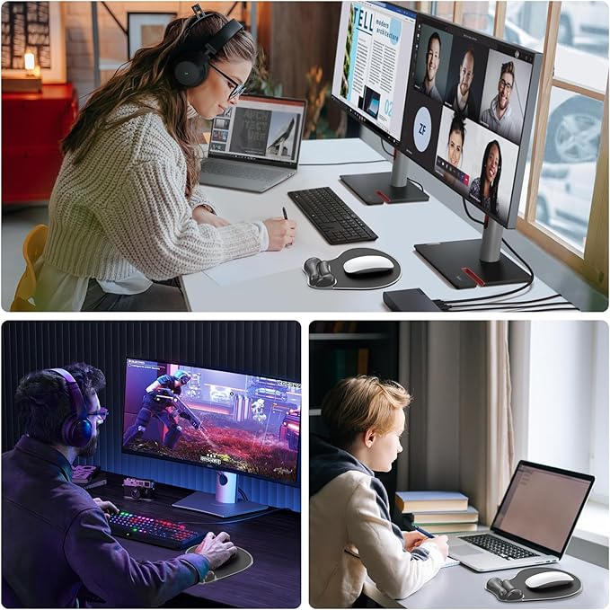 Mouse Pad with Wrist Rest, Ergonomic Mouse pad Gel Comfortable Computer Wrist Support for Laptop, Pain Relief Mousepad with Non-Slip PU Base for Office & Home Black