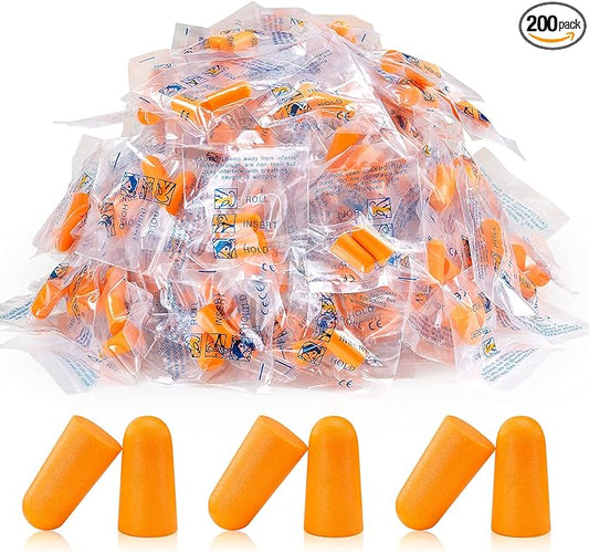 200 Pairs Earplugs for Noise Cancelling Individual Bagged Foam EarPlugs for Sleeping Work Snoring Sound Blocking Construction Loud Noise Reducing Earplugs Orange Color
