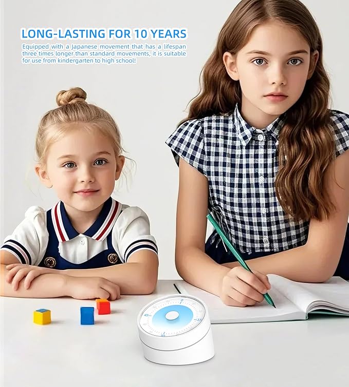Visual Timer for Adults Teenager - Timers for Classroom Teachers 60 Minutes Countdown Home School Study Tool, Non-Ticking Rotating Timer for Exam Work Kitchen Office Gym, 1 Pack
