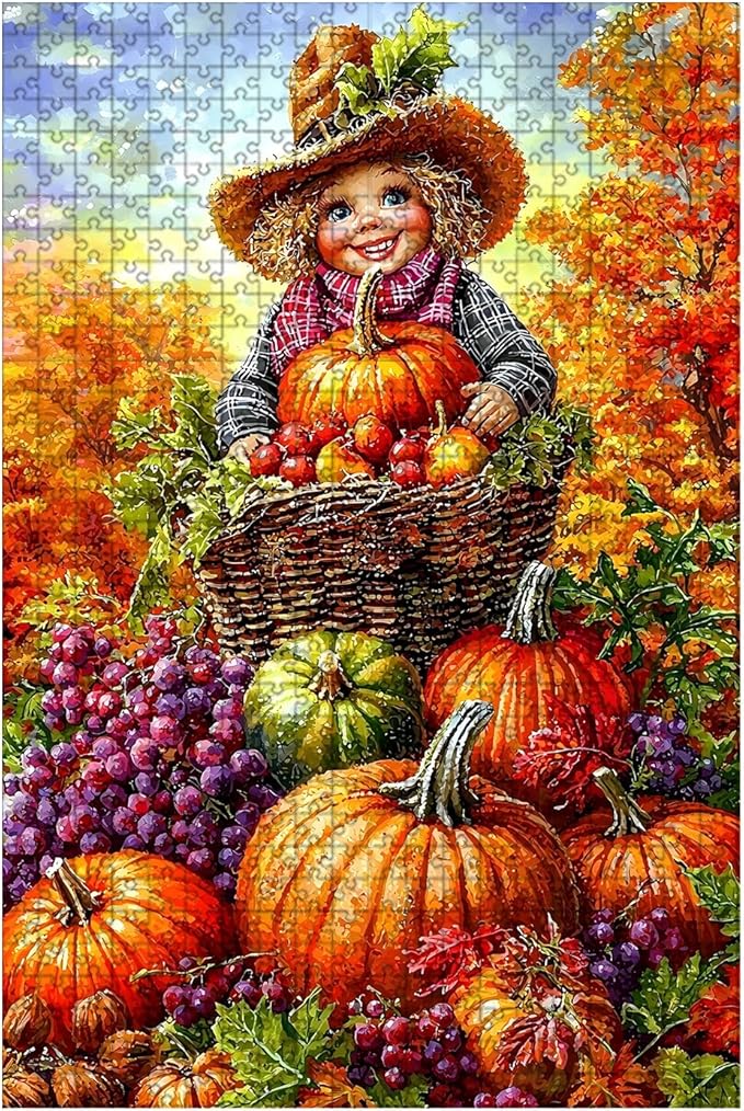 1000 Piece Wooden Puzzle Thanksgiving Day Pumpkins Quick Play Focus Tool for Adults Kids Quiet Play Therapy 29.5x19.7 Inch