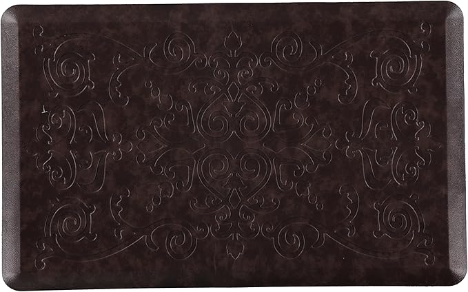 J&V TEXTILES Medallion Embossed Kitchen Mat Cushioned Anti Fatigue Floor Mat, Thick Non Slip Waterproof Kitchen Rugs and Mats,Heavy Duty Foam Standing Mat for Kitchen (Espresso, 20" X 39")