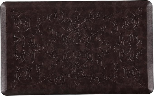 J&V TEXTILES Medallion Embossed Kitchen Mat Cushioned Anti Fatigue Floor Mat, Thick Non Slip Waterproof Kitchen Rugs and Mats,Heavy Duty Foam Standing Mat for Kitchen (Espresso, 20" X 39")