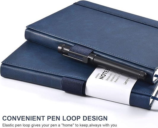 Thick Classic Notebook with Pen Loop - A5 College Ruled Hardcover Writing Notebook with Pocket + Page Dividers Gifts, Banded, Large, 180 Pages, 8.4 x 5.7 in