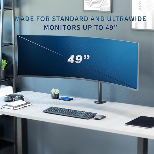 VIVO Clamp-on Single Ultra Wide Monitor Desk Mount, Low Profile Heavy Duty Adjustable Stand for 1 Ultrawide Screen up to 49 inches, 44 lbs Capacity, Black, STAND-V100C