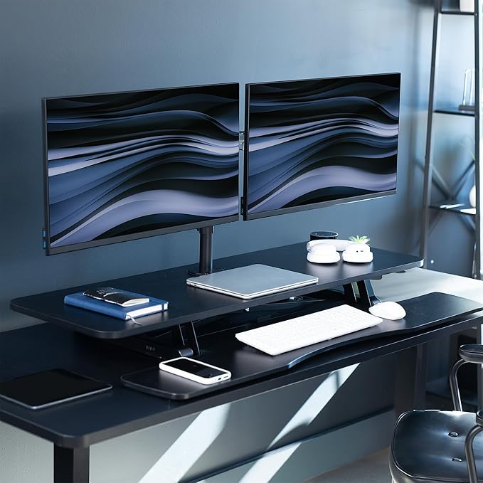 VIVO Height Adjustable 48 inch Standing Desk Converter with Dual 13 to 30 inch Monitor Stand, Sit Stand Monitor Mount and Desk Riser, Black, DESK-V048KB-M2