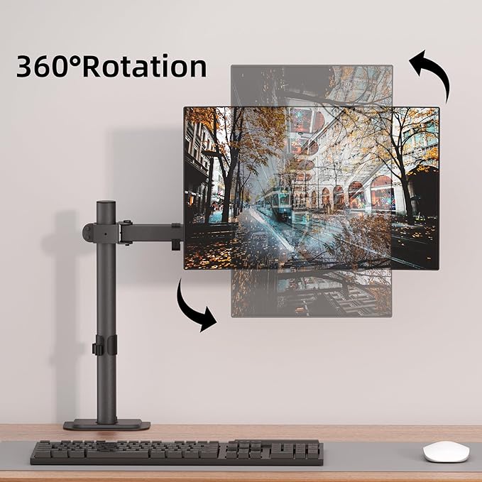 Bracwiser Monitor Mount Single Fully Adjustable Arm Fits One Screen 13-32 inch 22lbs for Monitor Computer Screen 13 15 17 19 20 22 23 24 26 27 30 32 inch VESA 75 100 (MD7421)