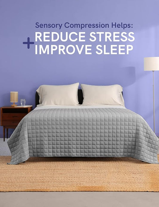 YnM 25lbs Weighted Blanket for Adults, Cotton Heavy Bed Throw Blanket with Cooling Glass Beads for All Season Use, Ideal for One Person of 240lbs (60x80 Inches, Queen Bed, Light Grey)