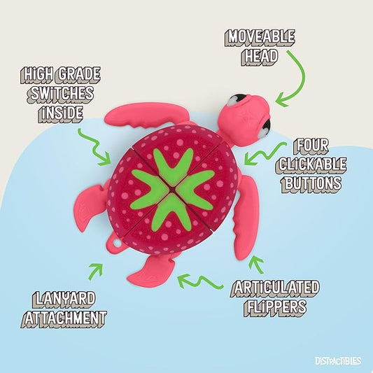 Distractible Turtle Fidget Toy, Articulating Design with Shell Clickers, Pocket-Sized & Durable, Sensory, Stress Relief, ADHD, Autism & Stim (Pink-Strawberry)