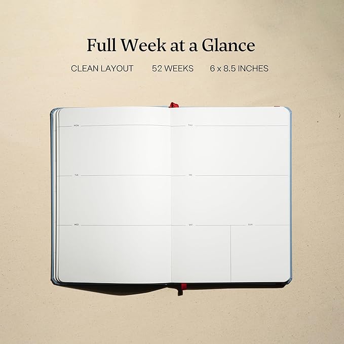 Weekly Planner Undated - Hardcover, with Habit Tracker & Goal Setting. Full Year - 5.8 x 8.4 in (Blue)