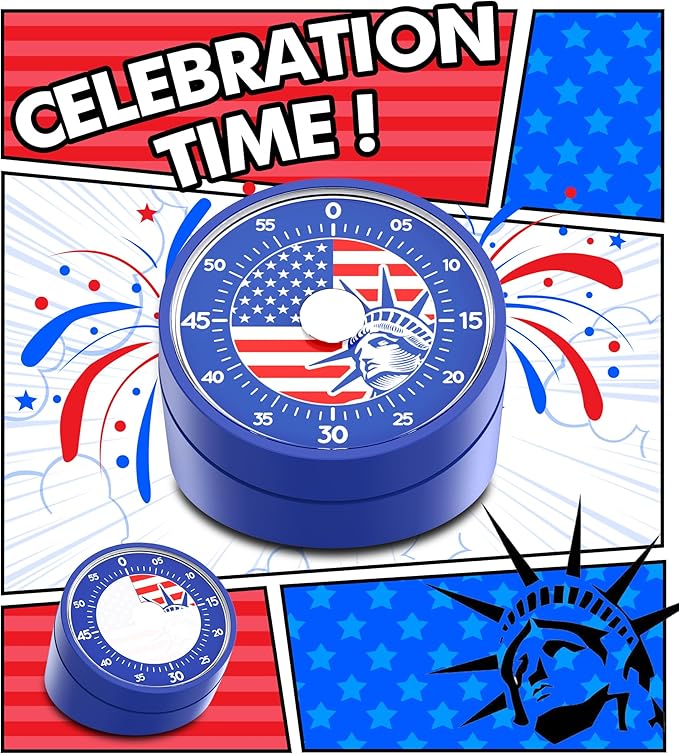 Visual Timer for America Flag - Timers for Classroom Teachers 60 Minutes Countdown Home School Study Tool, Non-Ticking Rotating Timer for Exam Work Kitchen Office Gym, 1 Pack