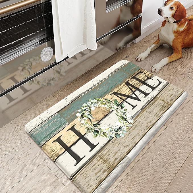 KIMODE Anti Fatigue Kitchen Mats for Floor,17.3" x 30" Farmhouse Rustic Kitchen Rugs Cushioned,Non-Skid Waterproof Comfort Thick Kitchen Floor Standing Mat for Corner Sink,Laundry Floor,Home