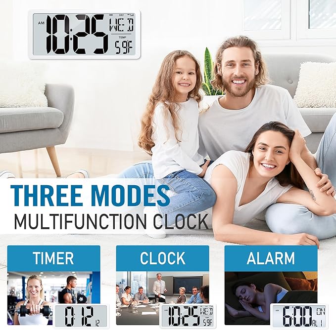 (6" Numbers) Display Built-in Rechargeable Power 18.44" Atomic Wall Clock -Night Display-Never Needs Setting!-Easy to Read Numbers-Never Need Replace Battery