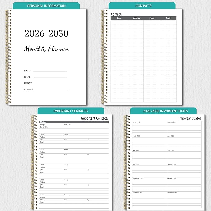2026-2030 Monthly Planner, 5 Year Monthly Planner/Calendar 2026-2030, 60-Month Jan 2026 ā Dec 2030, 9" x 11", Tabs, Double-Side Pocket, Holidays, Thick Paper - Blue