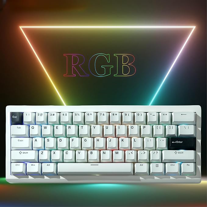 GMK61 60% Mechanical Keyboard,Tri-Mode PBT Keycaps Linear Switches 61 Keys,South-Facing RGB Gasket Mounted Plate Gaming Keyboard for Win/MAC (White, Brown Switch)