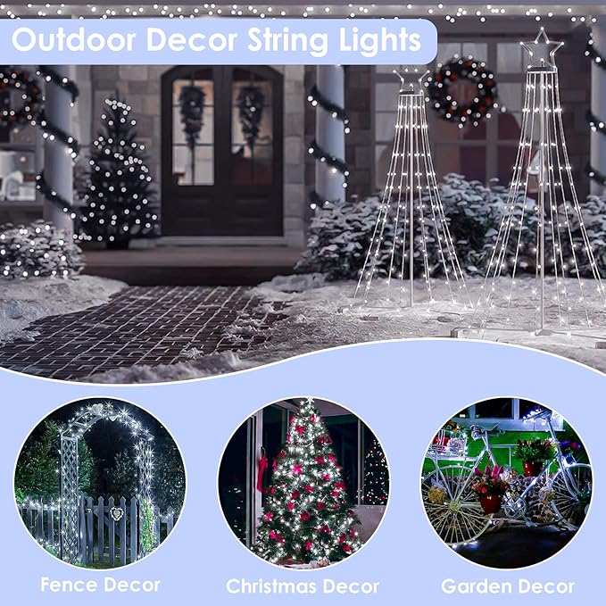 66Ft 200LED Fairy Lights Plug in, Waterproof String Lights Outdoor & Indoor 8 Modes with Timer, Christmas Light Bedroom Decor, Twinkle Light for Girl's Room Garden Christmas Decorations (Cool White)