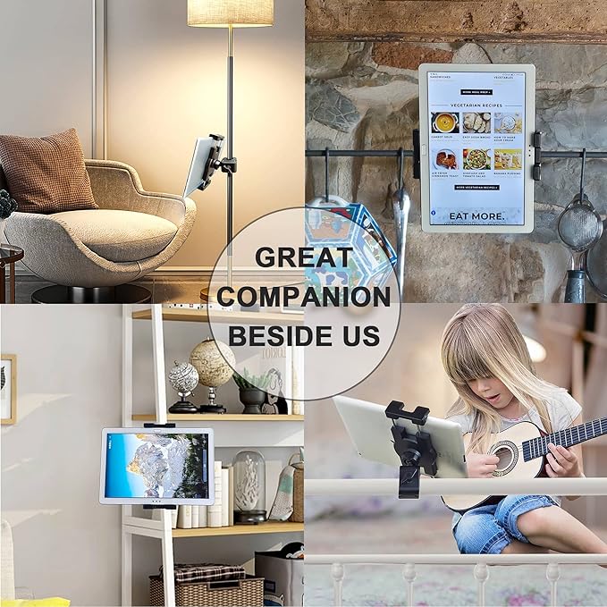 Timewall Tablet Phone Mount with Clamp, Universal iPad iPhone Holder Stand for Spin Bike, Stationary Exercise Bicycle, Treadmill, Elliptical, Mic Stand, Boat, Handlebar, Fits 5-12.9" Tab Phone